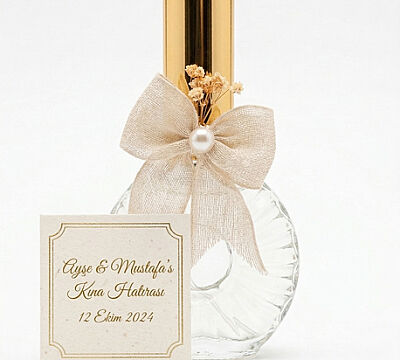 50 ml Prestijli Boğazlı Yassı Cam Şişe - Özel Günlere Özel Süslemeli Kolonya & Parfüm Hediyelik Seti - 3