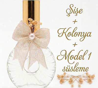 50 ml Prestijli Boğazlı Yassı Cam Şişe - Özel Günlere Özel Süslemeli Kolonya & Parfüm Hediyelik Seti - 1