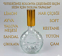 50 ml Prestijli Cam Şişe - Gold Spreyli Boğazlı Yassı Şişe - Kolonya Dolumlu, Kına Hediyeliği veya Boş Seçenekli - 2