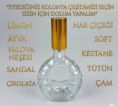 50 ml Prestijli Cam Şişe - Gold Spreyli Boğazlı Yassı Şişe - Kolonya Dolumlu, Kına Hediyeliği veya Boş Seçenekli - 2