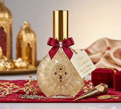 50 ml Prestijli Cam Şişe - Gold Spreyli Boğazlı Yassı Şişe - Kolonya Dolumlu, Kına Hediyeliği veya Boş Seçenekli - 3