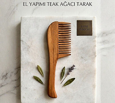 Geleneksel İşçilikle El Yapımı Teak(Tik) Ağacı Tarak - 1