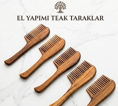 Geleneksel İşçilikle El Yapımı Teak(Tik) Ağacı Tarak - 2